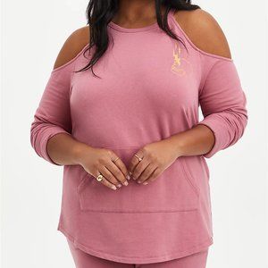 NWT Torrid Active Pink Gold Skull Cold Shoulder French Terry Sweatshirt 3 3X